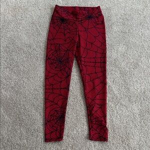 Spider Web Patterned Leggings - Red
